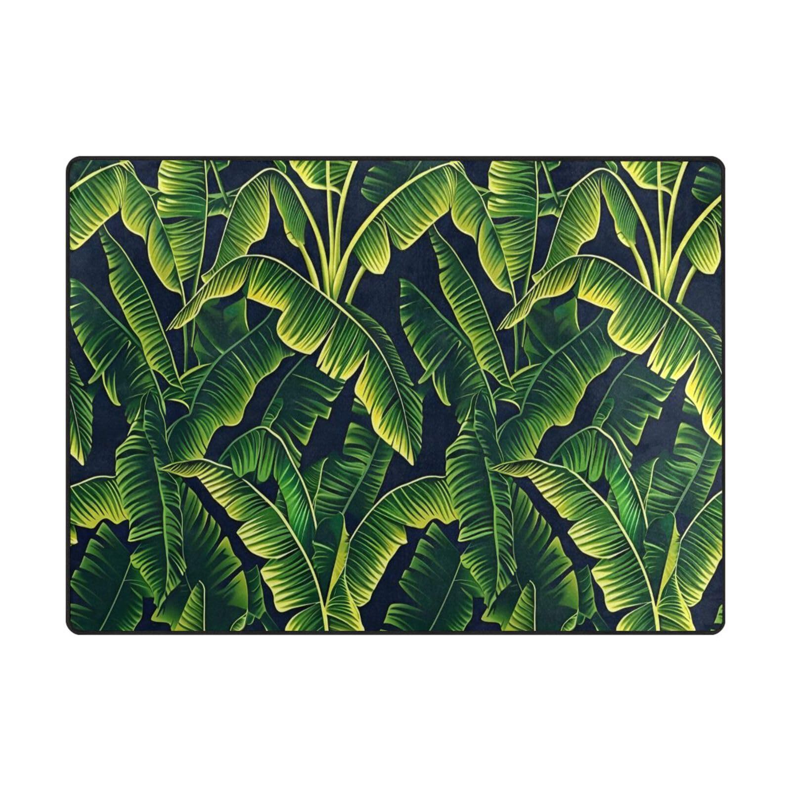 Tapis de sol motif feuilles de palmier pour grand salon lumineux