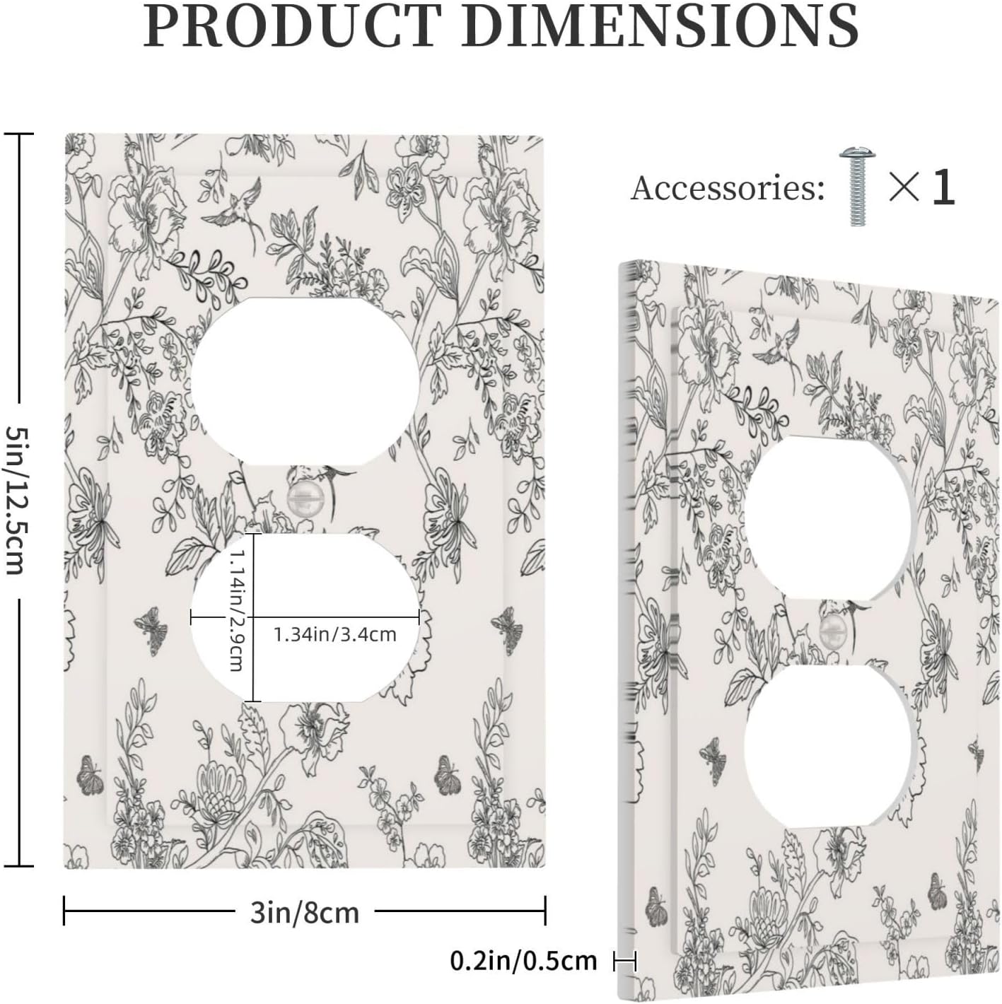 Country Black and White Floral Flowers Birds Single Duplex Electrical Outlet Cover Wall Plate 1 Gang Device Switch Plate Receptacle Plug Cover Decorative Bedroom Bathroom Kitchen Decorate