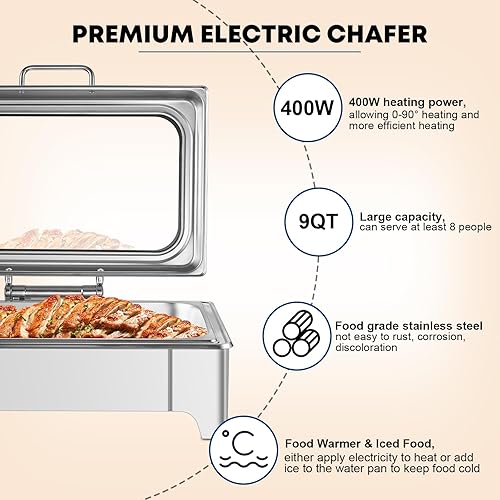 Miniatura 2 de Juego de platos eléctricos para bufé, acero inoxidable, tamaño completo, tamaño medio, bandeja de alimentos de tres secciones con control de