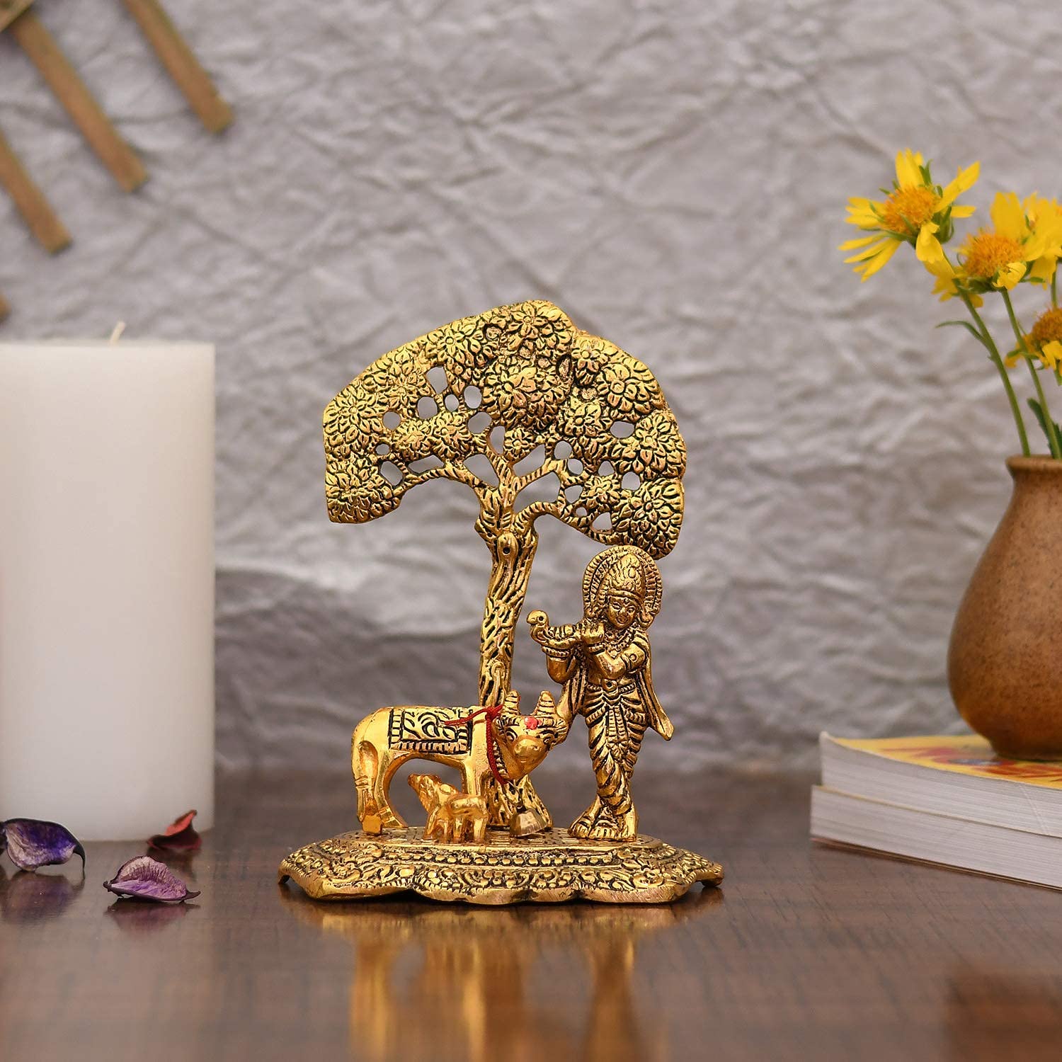 Collectible India Metal Krishna Idol Murti with Kamdhenu Cow - Gold Plated Showpiece (Set of 25) - Image 2 thumbnail