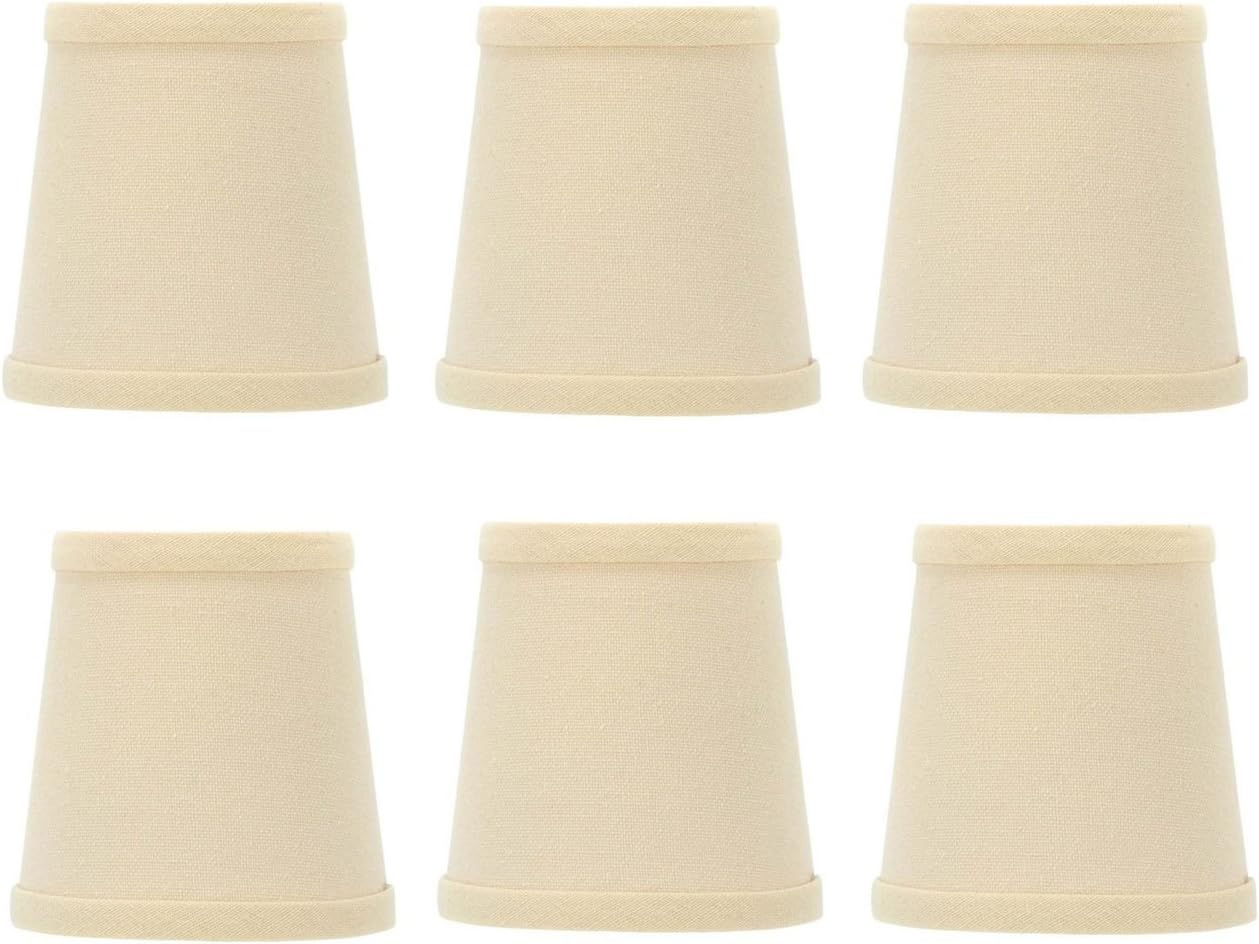 Upgradelights 4 Inch Beige Linen Barrel Drum Clip On Chandelier Shades (Set of 6) 3x4x4