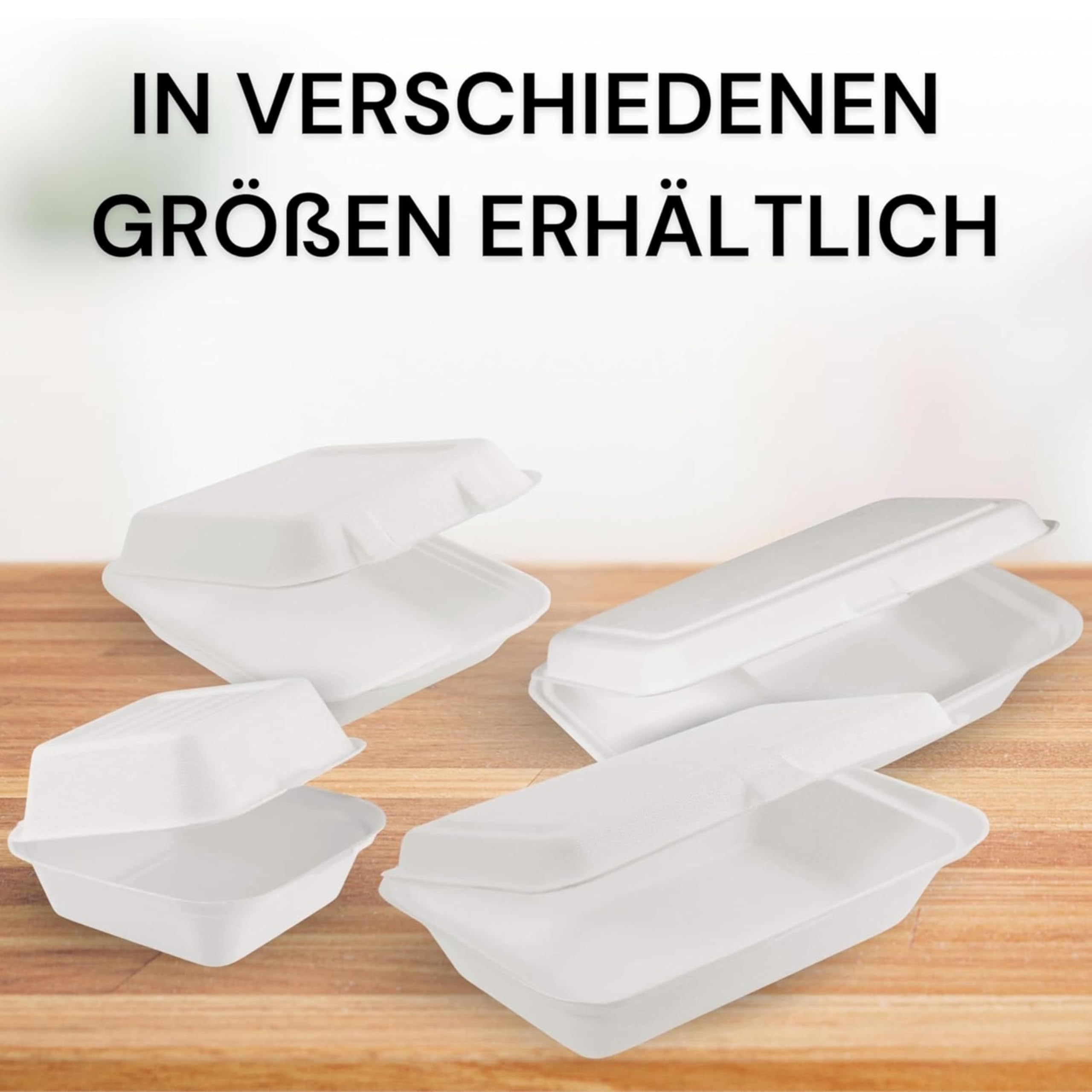 50 Stück Bio Box Take Away weiß 222 x 200 x 67 mm aus Zuckerrohr | nachhaltige To Go Lunchbox Essensbox Bentobox | Lebensmittel Behälter Einweg | kompostierbar auslaufsicher