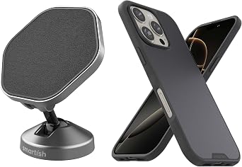 Smartish iPhone 16 Pro MagSafe Case + MagSafe Mountaineer Car Mount - Slim Thin Grip Cover Compatible with Apple iPhone 16 Pro + MagSafe Stick On Adhesive Phone Holder - Black Tie Affair