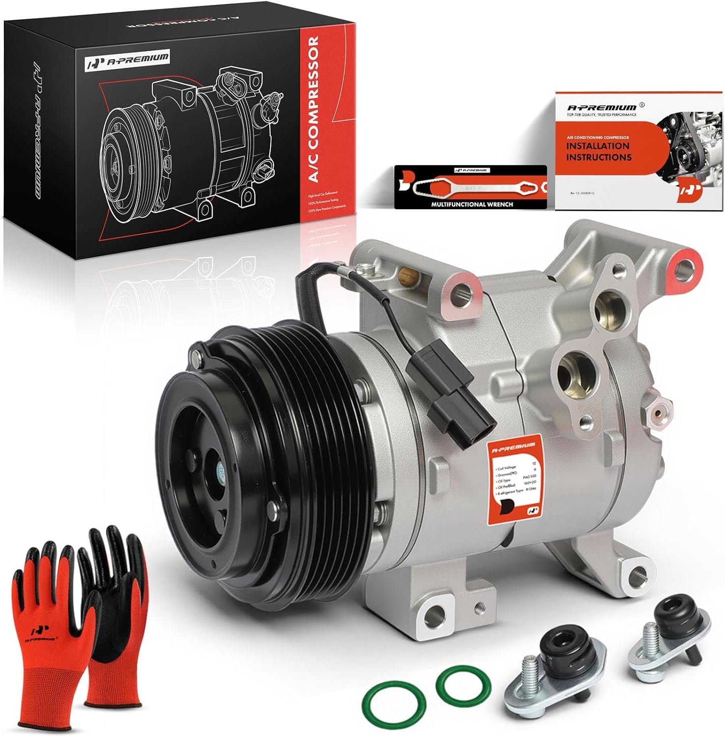 A-Premium A/C Compressor with Clutch Compatible with Mazda 3 2014-2018, 3 Sport 2014-2018, CX-5 2014-2022, 2.0L 2.5L, HCC-RS13 Style (Not HCC-RS15)