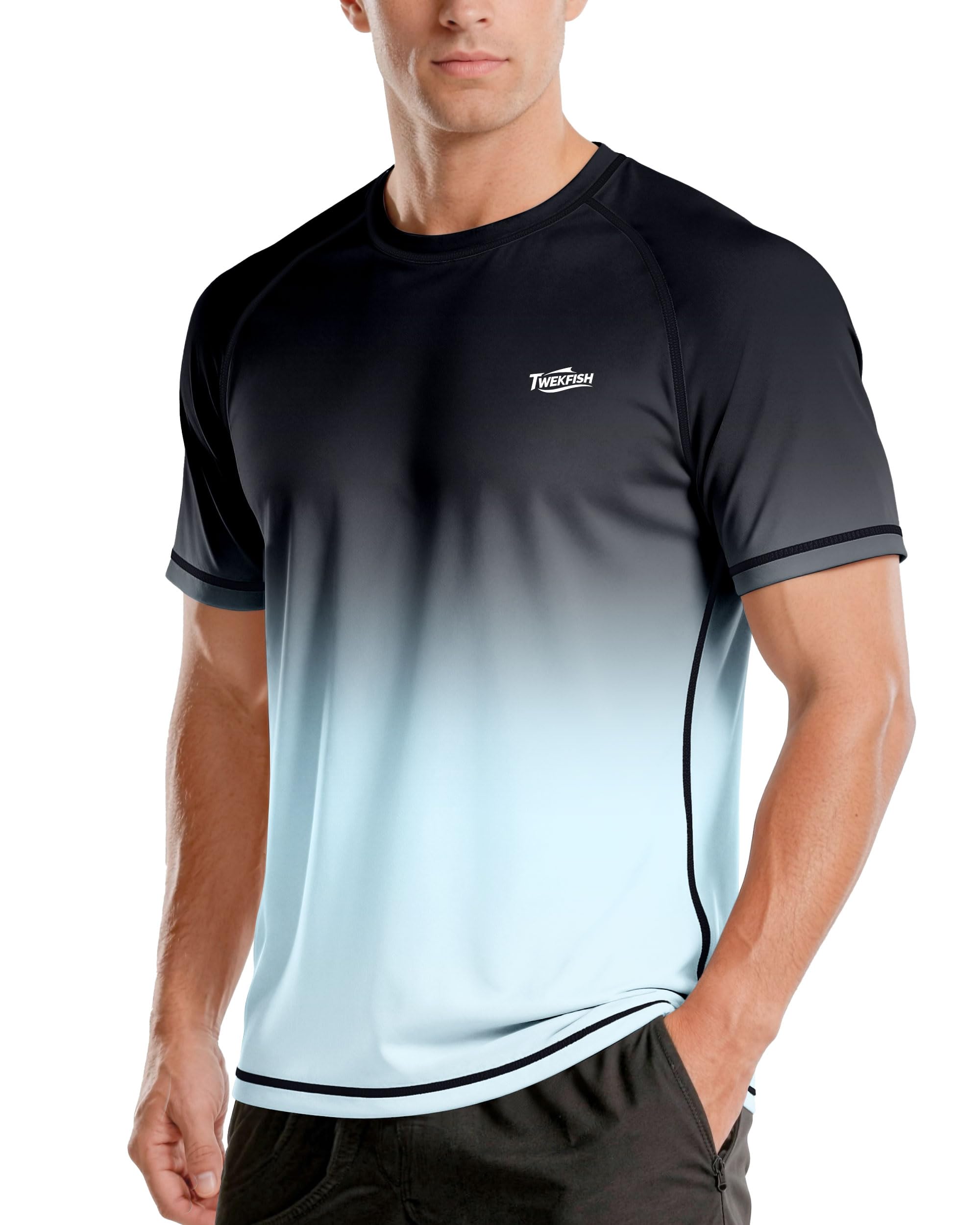 Men's Swim Shirts, UPF 50+ Rash Guard Short Sleeve Quick Dry Sun T-Shirt