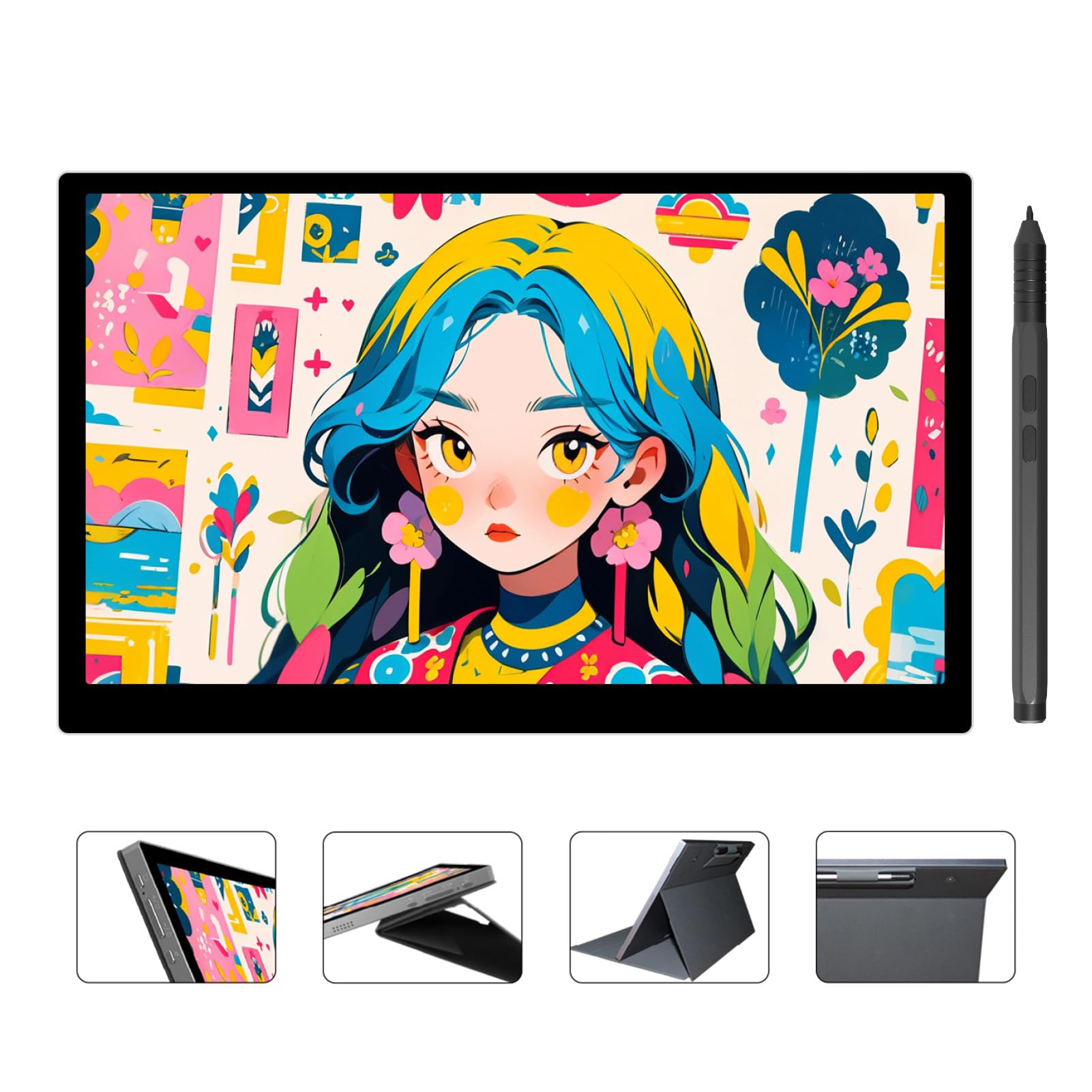 Tableta Gráfica con Pantalla 15,6 Pulgadas FHD Laminada | 16384 Niveles de Presión, Lápiz Sin Batería, 120% sRGB para Dibujo Digital, Ilustración y Diseño Gráfico