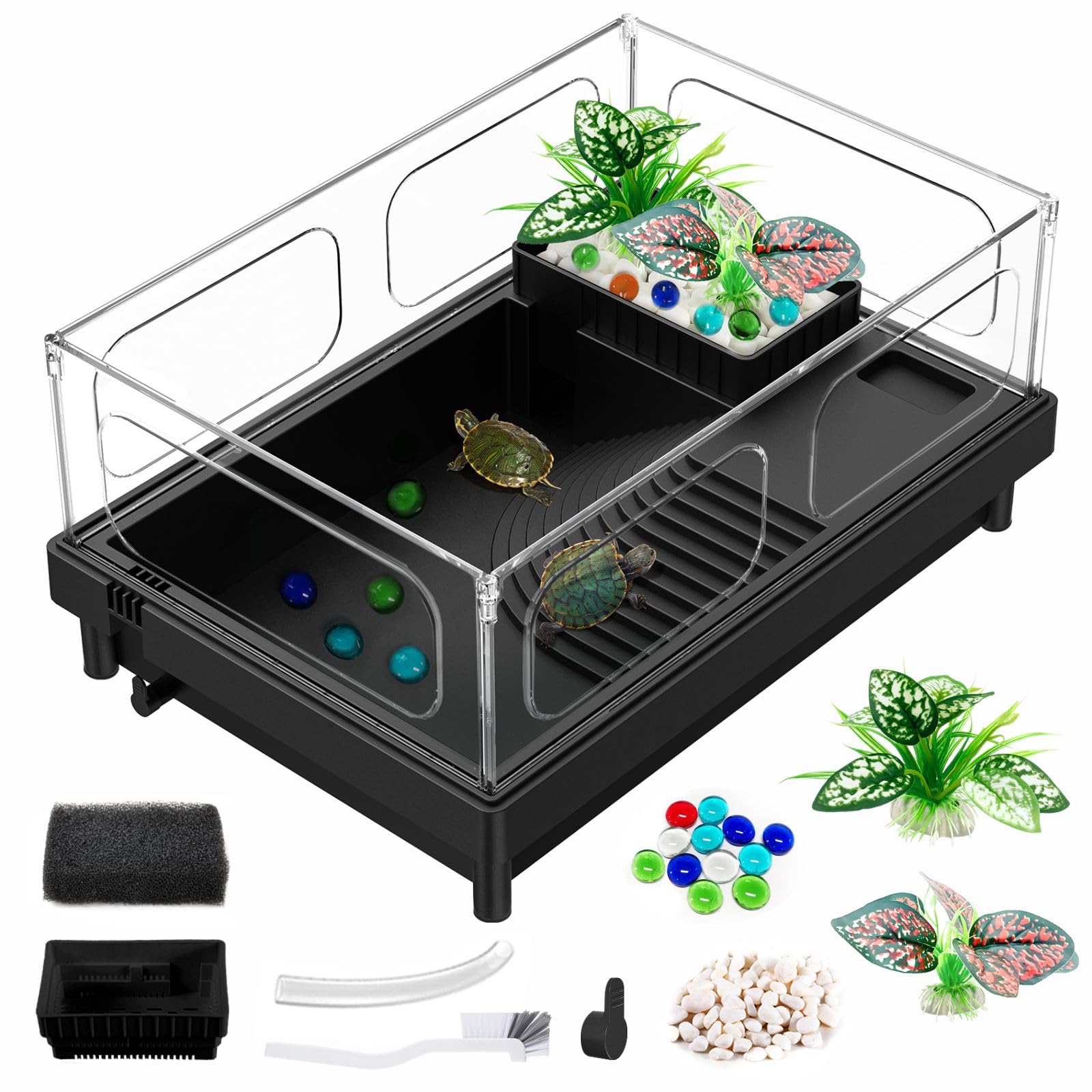 GOZILLA Small Turtle Tank Kit, Acrylic Turtle Starter Kit, Reptile Habitat and Terrarium with Multi-Functional Areas for Small Reptiles.(Black Tank) — image 1