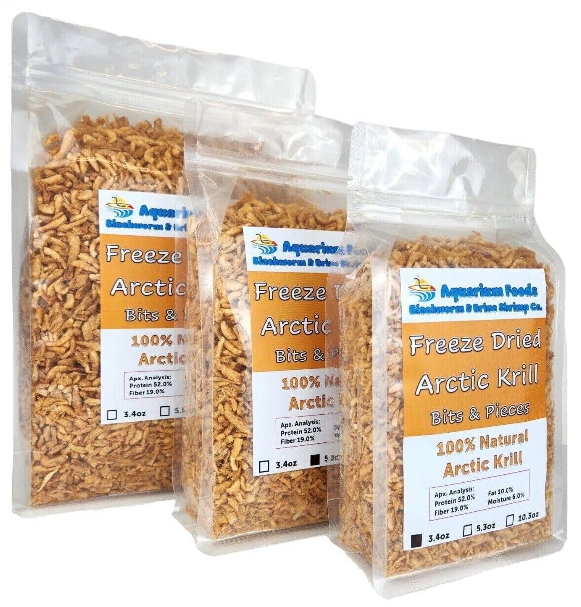 Aquatic Foods Inc. Arctic Krill, Floating Freeze Dried Krill Bits & Pieces for Tropical Fish, Marine Fish, Cichlids, Catfish, Koi, Aquatic Turtles, Land Turtles, Rodents, Reptiles…10.3oz Clear Bag