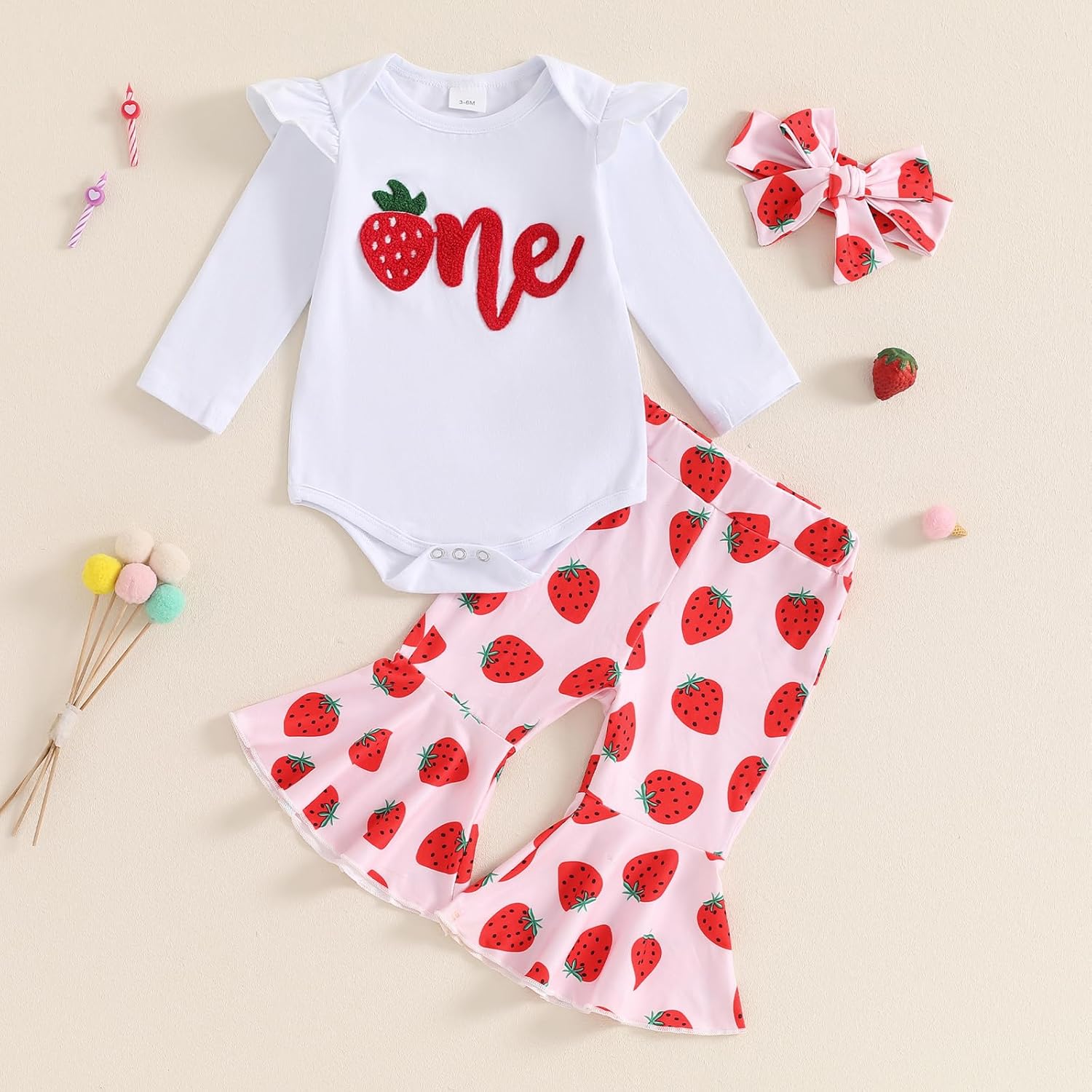 1st 2nd Birthday Outfit Girl Infant Summer Clothes Letter Bow Print Short Sleeve Romper Flare Pants Headband Set - Image 3