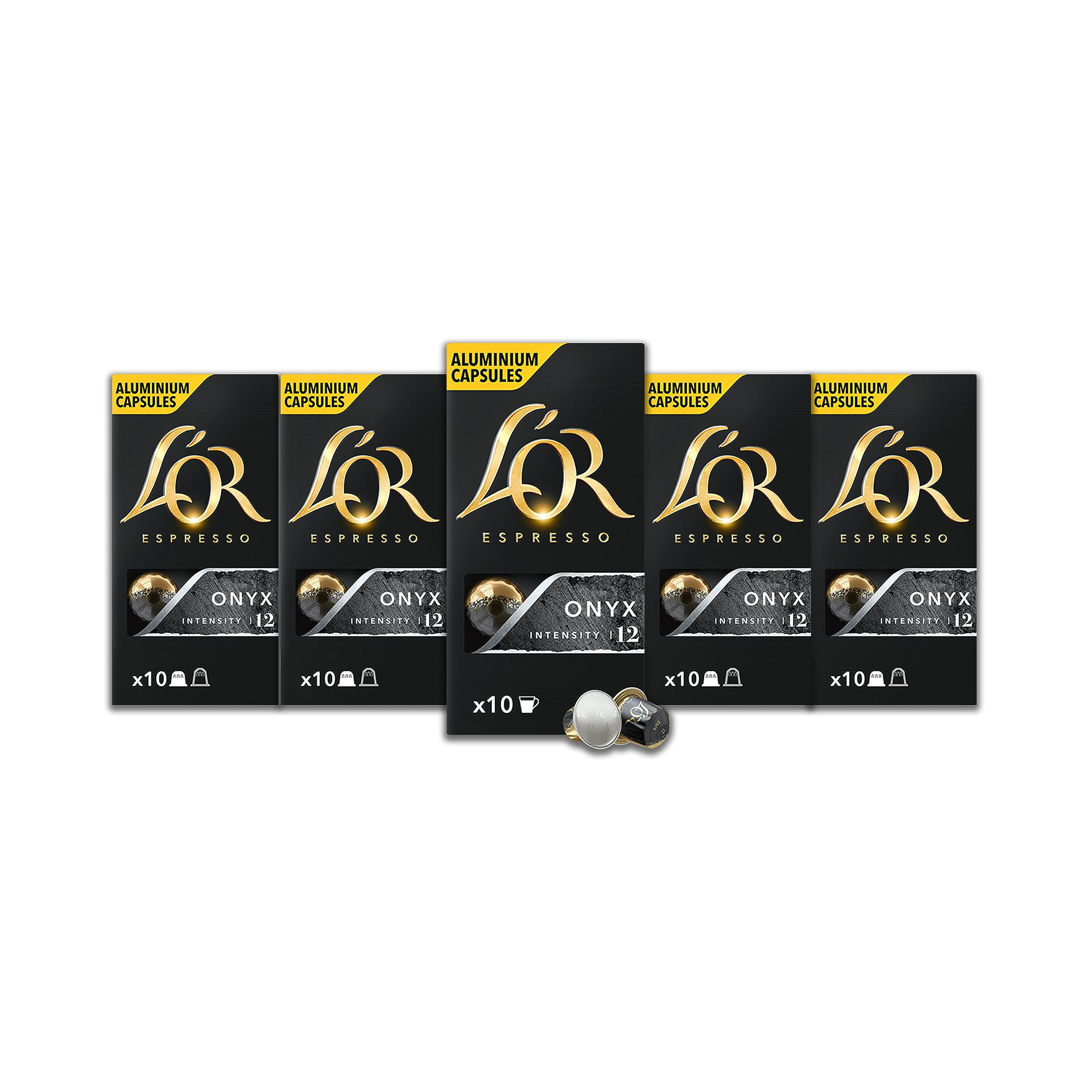 Espresso Coffee - Onyx - Core Collection - Intensity 12 - Dark Roast - 50 Aluminium Capsules Compatible with Nespresso Original Machine (Pack of 4+1)