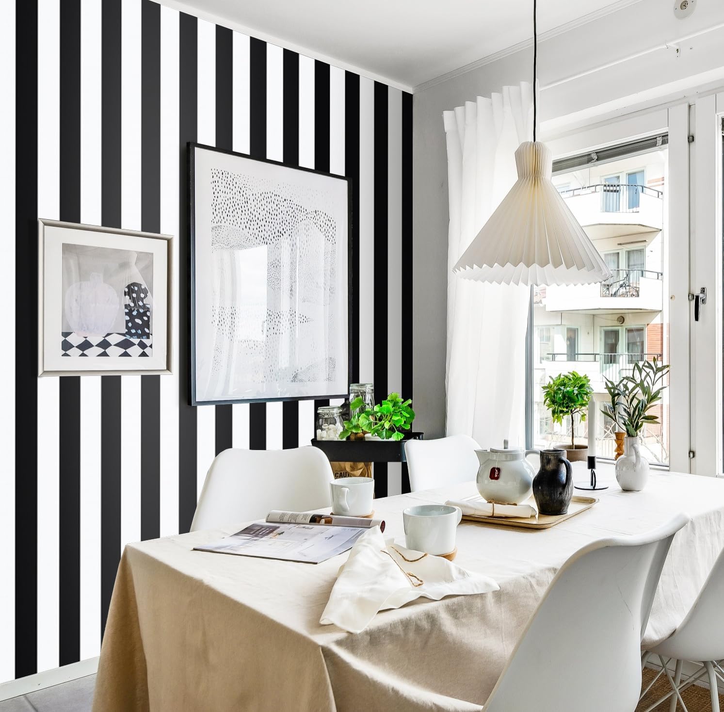 Erfoni 17.7"x394" Striped Peel and Stick Wallpaper Classic Black and White Wall Paper Black Self Adhesive Contact Paper Modern DIY Stripe Removable Wallpaper for Bathroon Kitchen Wall Decor Vinyl Roll