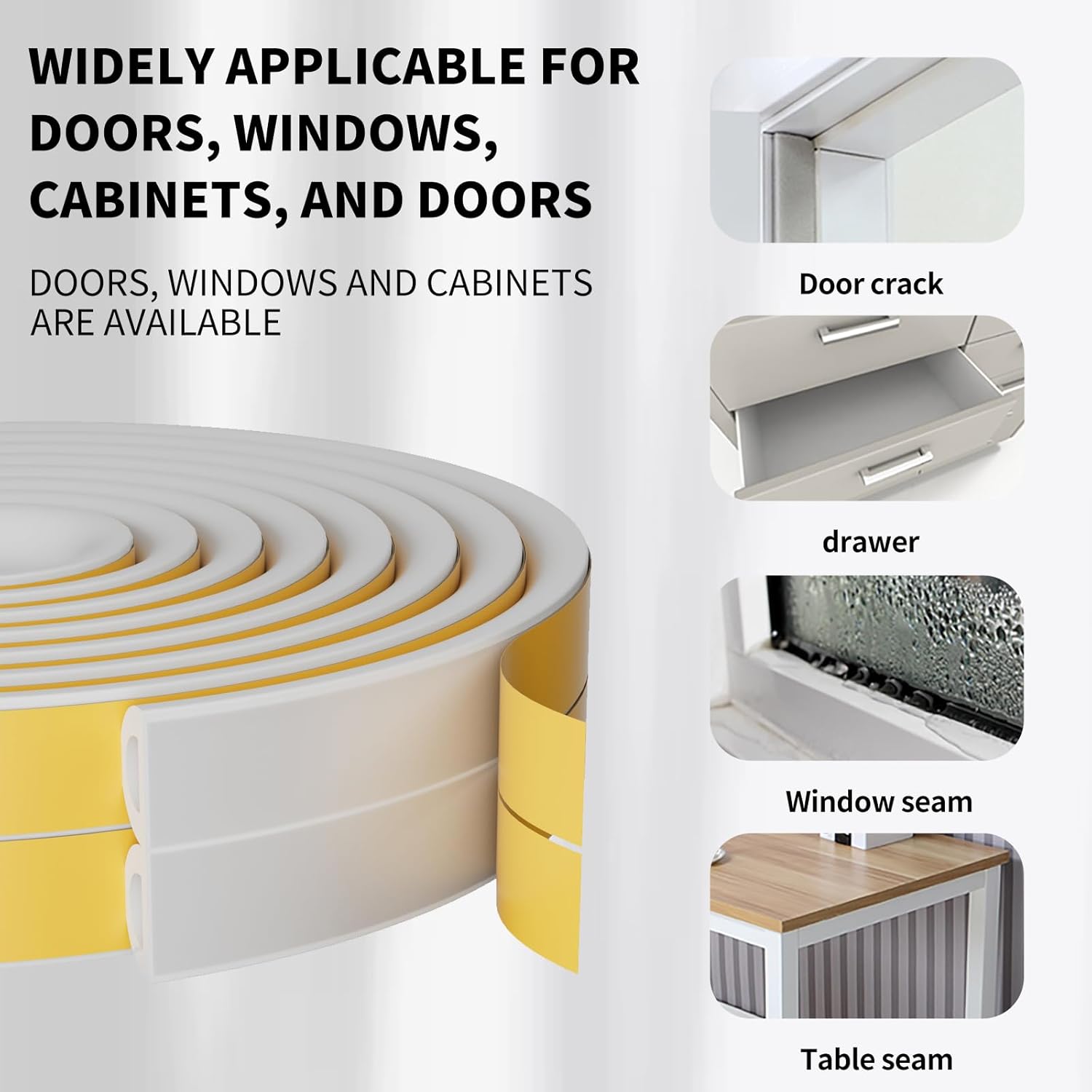 Weather Stripping Door Seal,D-Type Self Adhesive Foam Weather Stripping,Insulation Weatherproof and Soundproof weatherstrip,Collision Avoidance Rubber Seal Strip for Windows/Doors Frame. (White,33Ft)