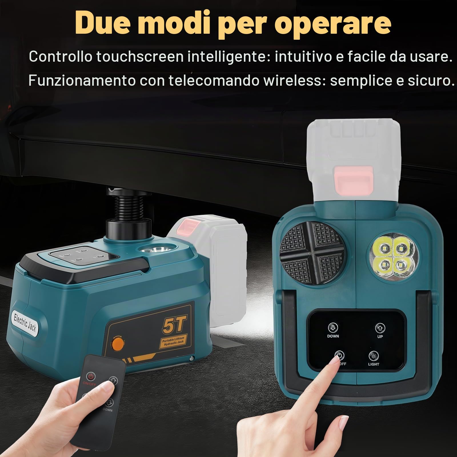 Cric idraulico 5T compatibile con Makita 18 V, elettrico cric idraulica con telecomando e illuminazione a LED, 150-450 mm, sollevatore per auto, SUV, berlina, MPV, cambio pneumatici (senza batteria)