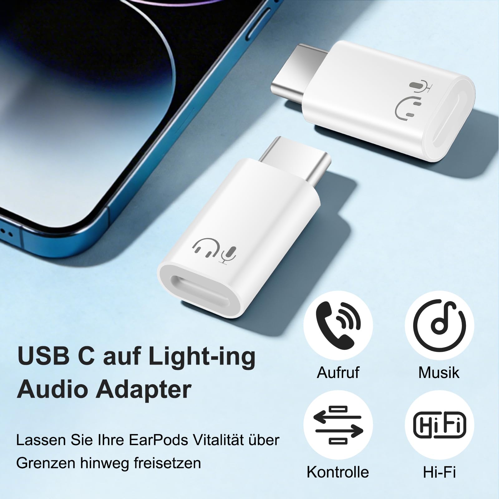 Adattatore audio da Lightnning a USB-C per iPhone 17/16/15 serie, iPad, Galaxy e USB-C dispositivi, qualità audio Hi-Fi, controllo in linea, Plug and Play, bianco