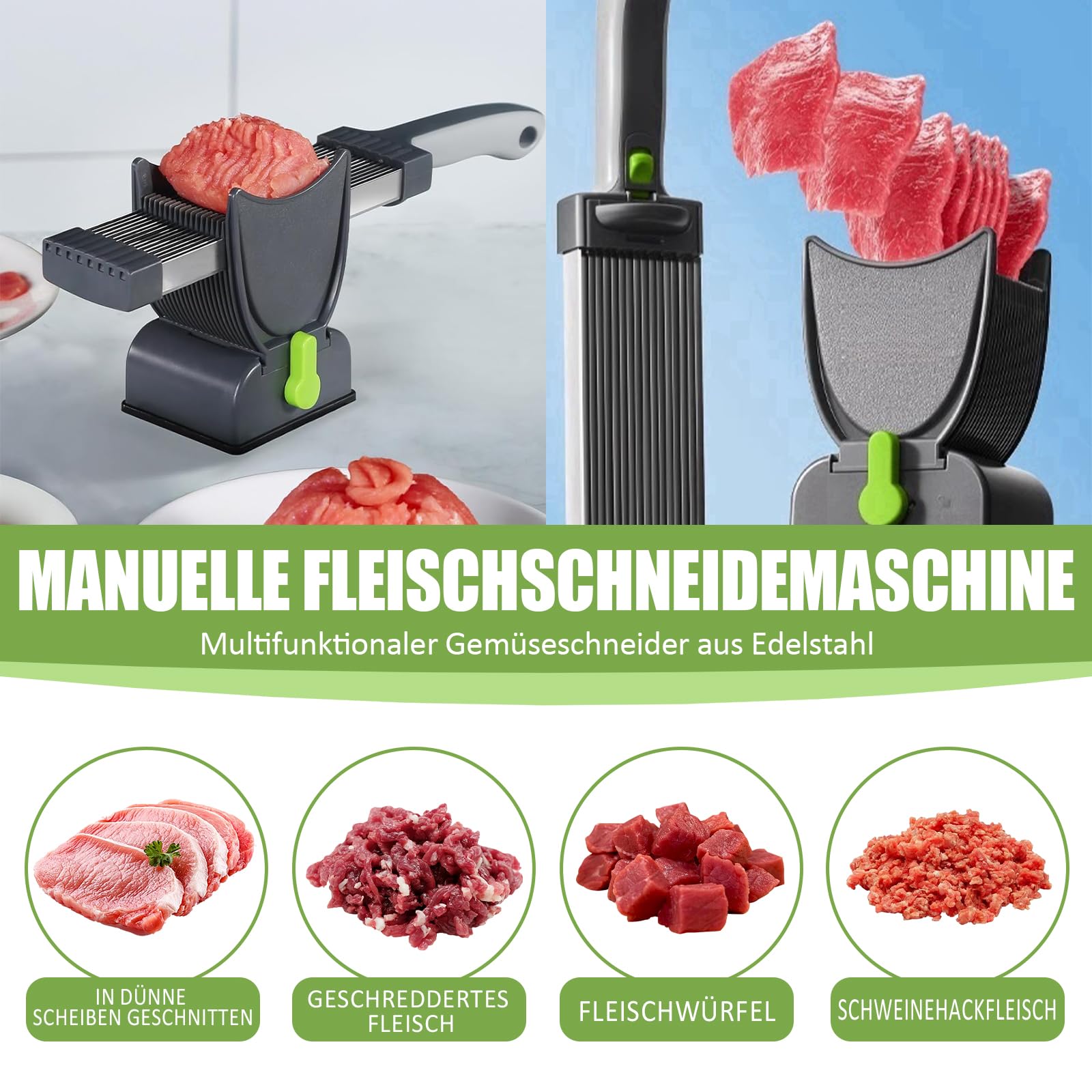 Fleischschneider, Meat Slicer für Frisches Rohes Fleisch, Fleischschneidemaschine Verstellbarer 2/4 mm Dick, Fleisch Schneider mit Messerschärfer, Reinigungsbürste und Haken Geliefert (Dunkelgrau)