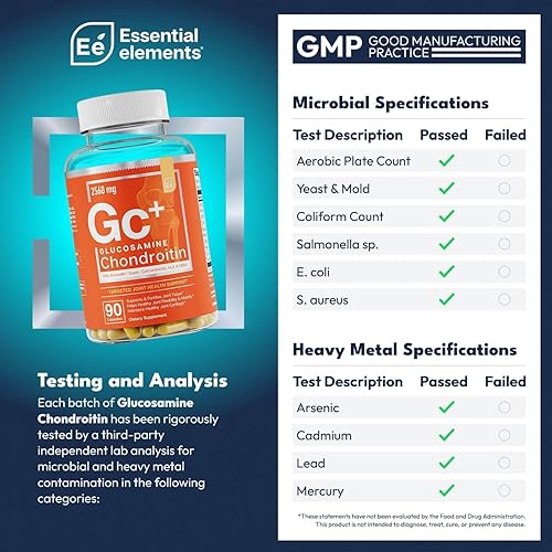 Miniatura 7 de Essential Elements Glucosamina Condroitina MSM Boswellia Serrata Suplemento de ácido hialurónico para apoyo articular Suplemento antioxidante para