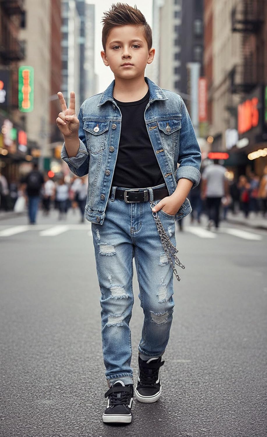 Boy's Skinny Fit Ripped Destroyed Distressed Stretch Slim Jeans Pants - Image 2