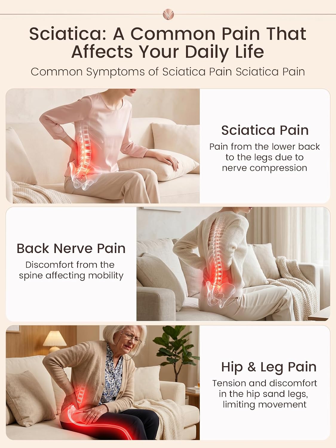 Sciatica Pain Relief Devices Deep Tissue Massager with Multi-Mode Technology, Targeted Relief for Sciatic Nerve & Lower Back Pain(Pink)