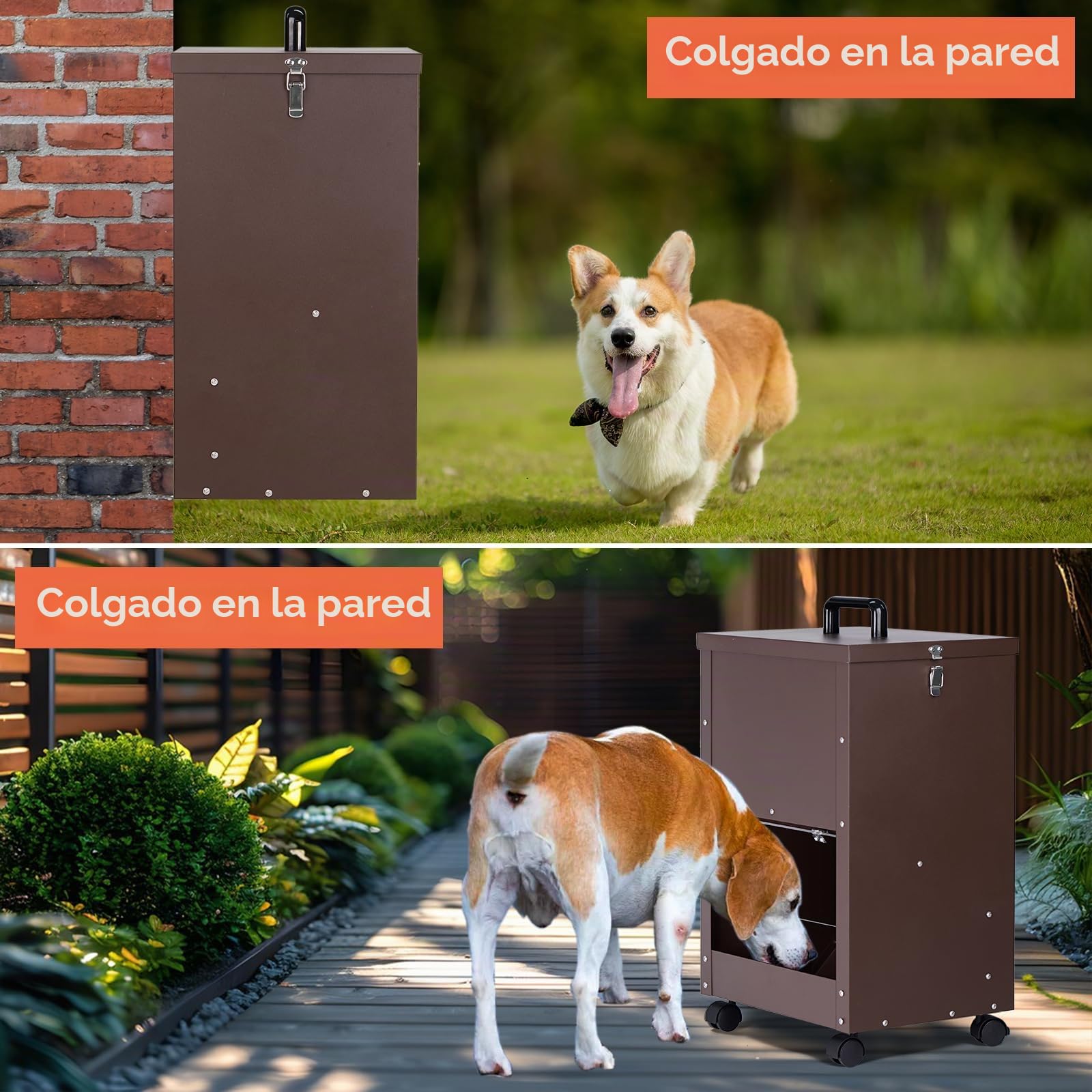 Comedero AutomáTico para Perros, Raza Grande 45 Libras Comedero de Metal por Gravedad Comedero AutomáTico Extra Grande para Perros, FáCil de Mover con Ruedas