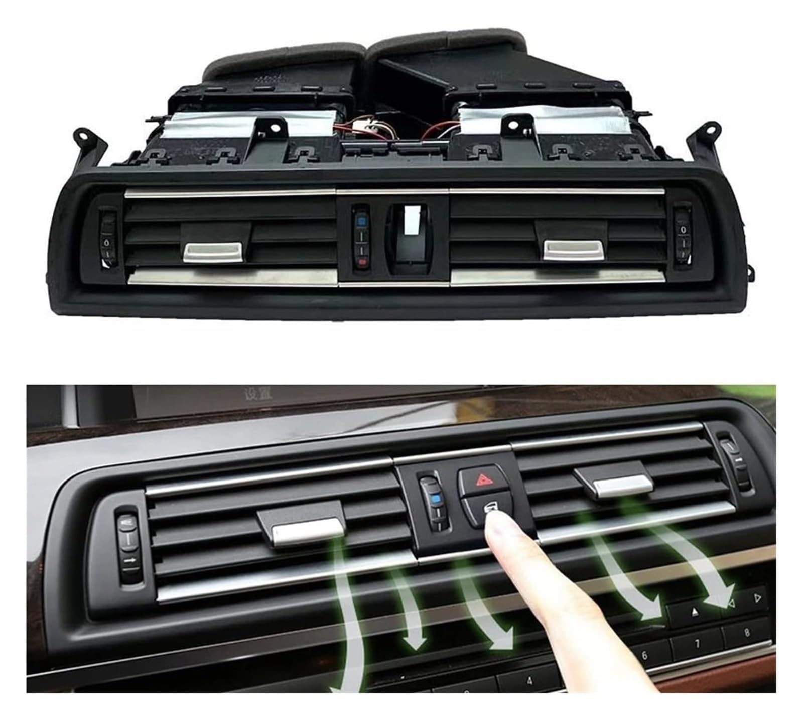 Salida Aire Rejilla para BMW Serie 5 F10 F11 F18 Consola Delantera Tablero Aire Acondicionado Cromado Conjunto Completo 64229166885 64229209136(Plain Black Assembly)
