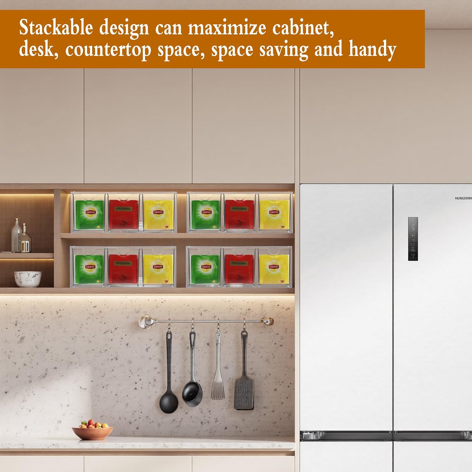 6 Drawers Tea Bag Organizer, Clear Acrylic Tea Bag Storage Holder Containers, Stackable Tea Packet Drawers Holder for Cabinet, Pantry, Kitchen, Countertop