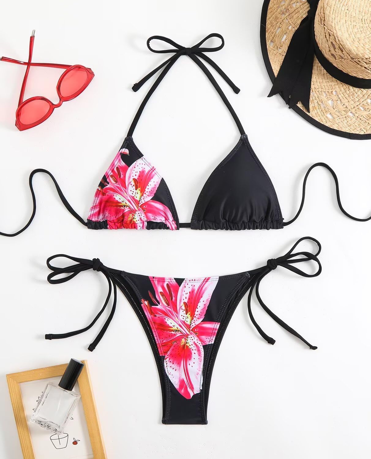 Women's Floral Print Bathing Suit High Waisted Halter Summer Swimsuit Bikini Set - Image 5