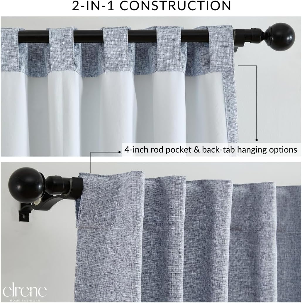 Elrene Home Fashions Solace 100% Max-Blackout Energy Efficient Solid Texture Window Curtain Panel with Rod Pocket/Back Tabs for Living Room/Bedroom/Home Office, 52"x84", Blue