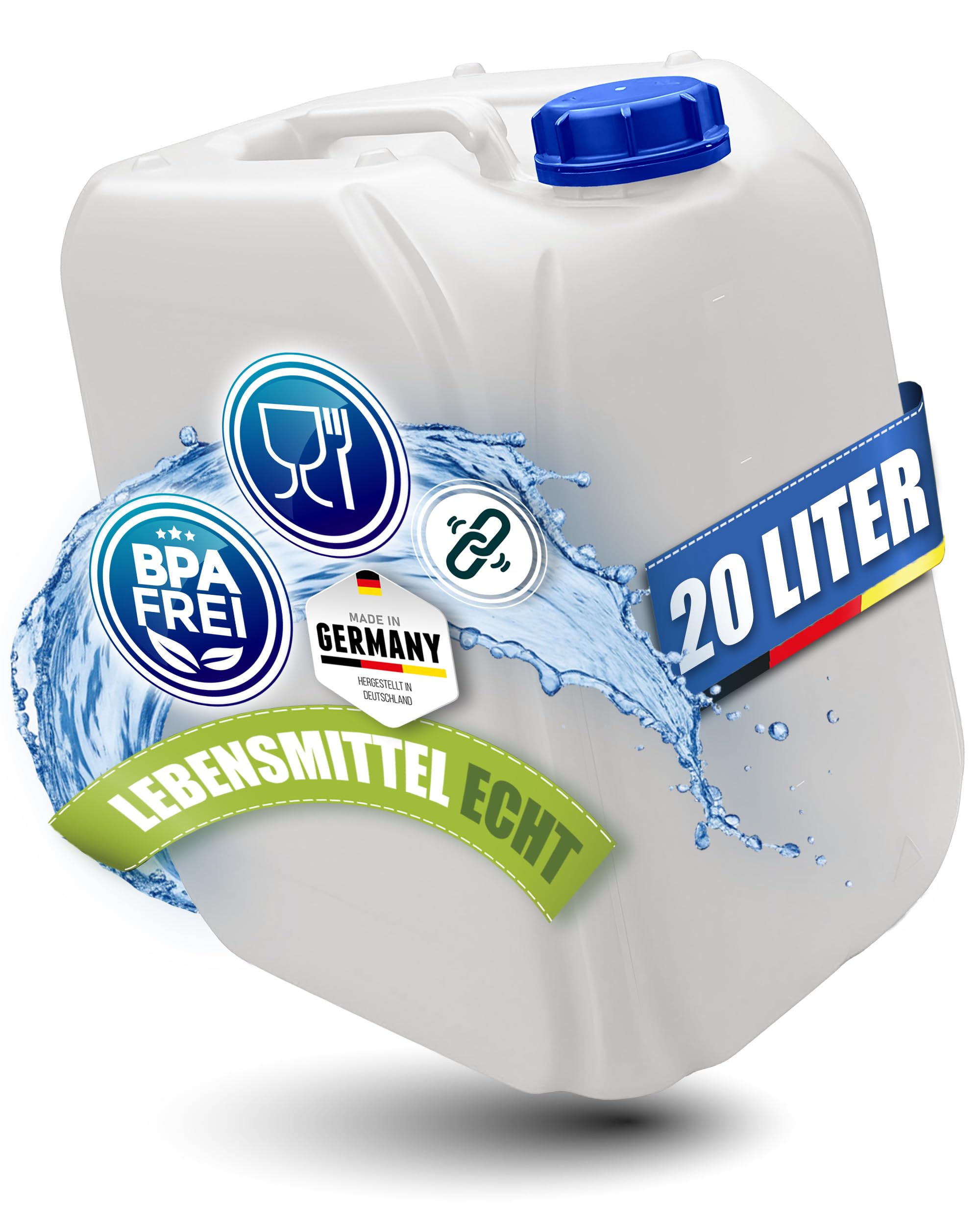 20L Wasserkanister, BPA frei lebensmittelecht, Kanister Made in Germany | Kosmetex Wasser Kanister 20 Liter für Camping, Garten, Gewerbe & Haushalt, Robust, Geschmacksneutral für Wasser & Getränke
