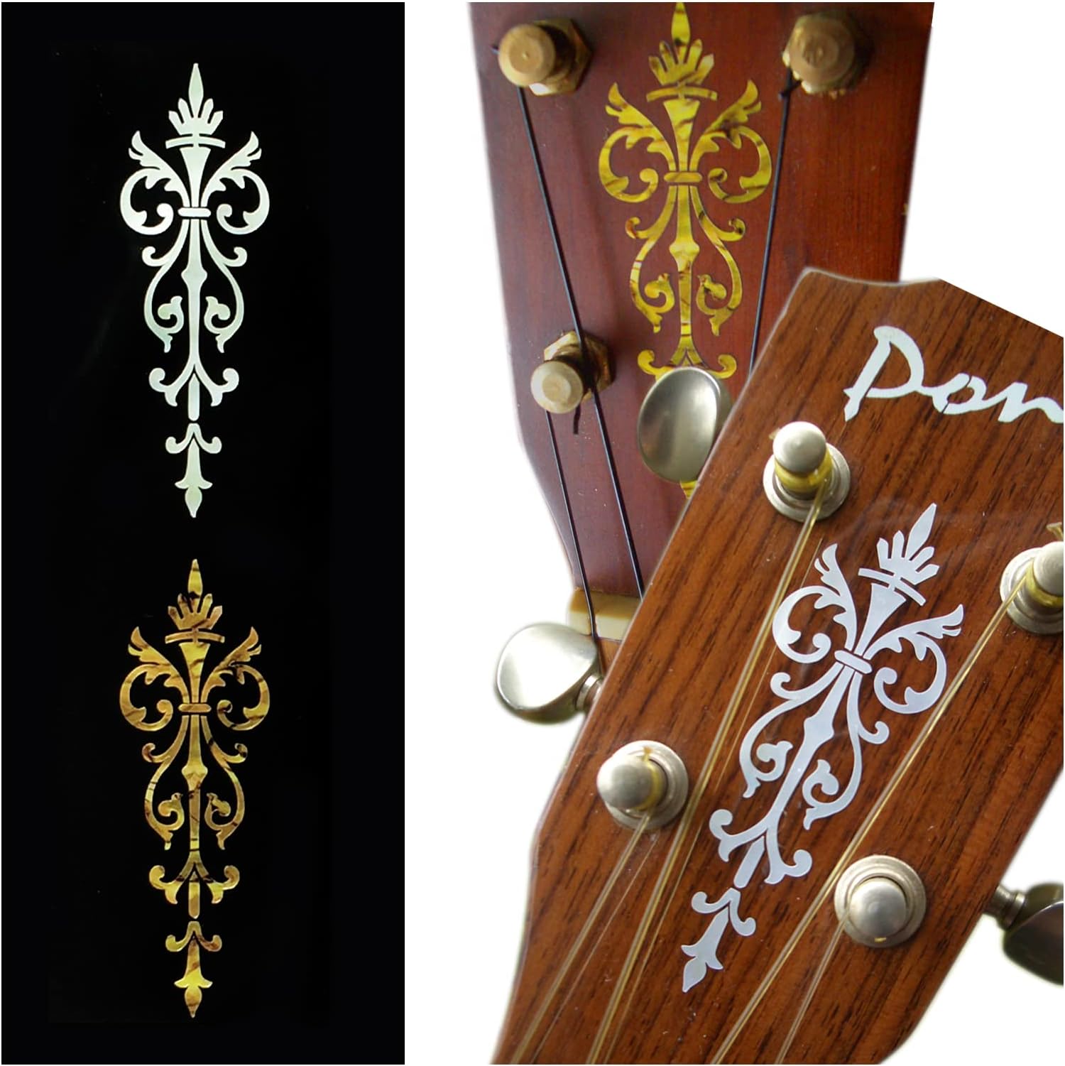 Inlay Stickers for Guitar Headstock - Small Torch (2pcs Set) - White Pearl & Ocher