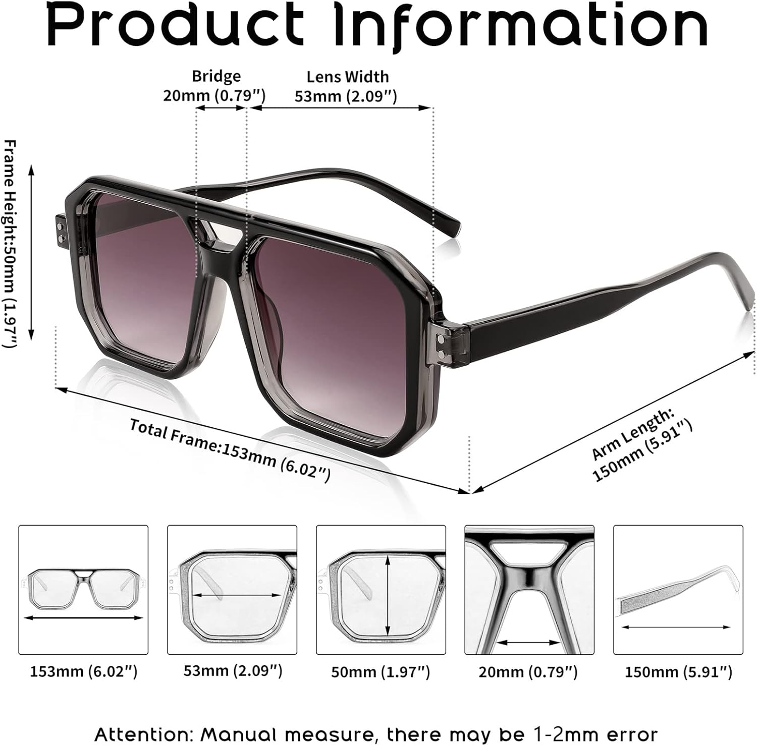 FEISEDY Retro Sunglasses for Women Men Trendy Aviator Sunglasses Classic Square Frame Shades B2939 - Image 6