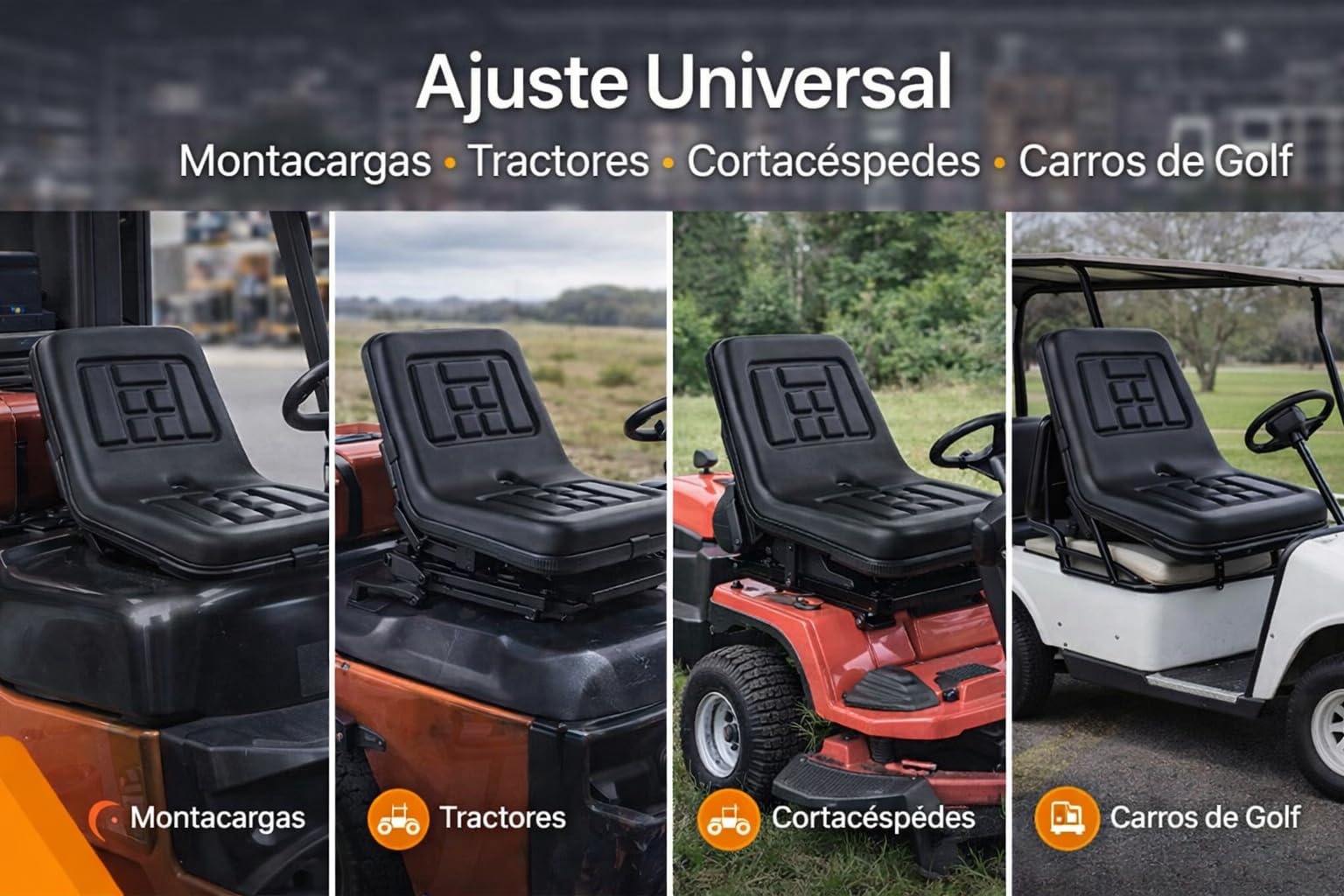 Seggiolino per trattore e carrello elevatore universale con binari scorrevoli | Sedile in un pezzo impermeabile | Compatibile con tosaerba, tosaerba, carrello da golf e macchine agricole