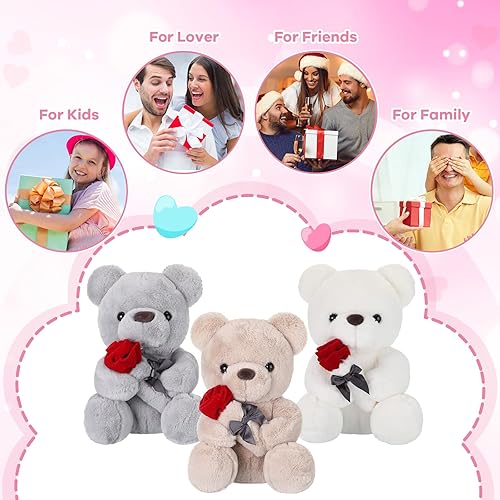 Miniatura 7 de Syhood Oso de peluche de 3 piezas de regalo de San Valentín, oso de peluche de 10 pulgadas con corazón de rosa, regalos de San Valentín, juguetes