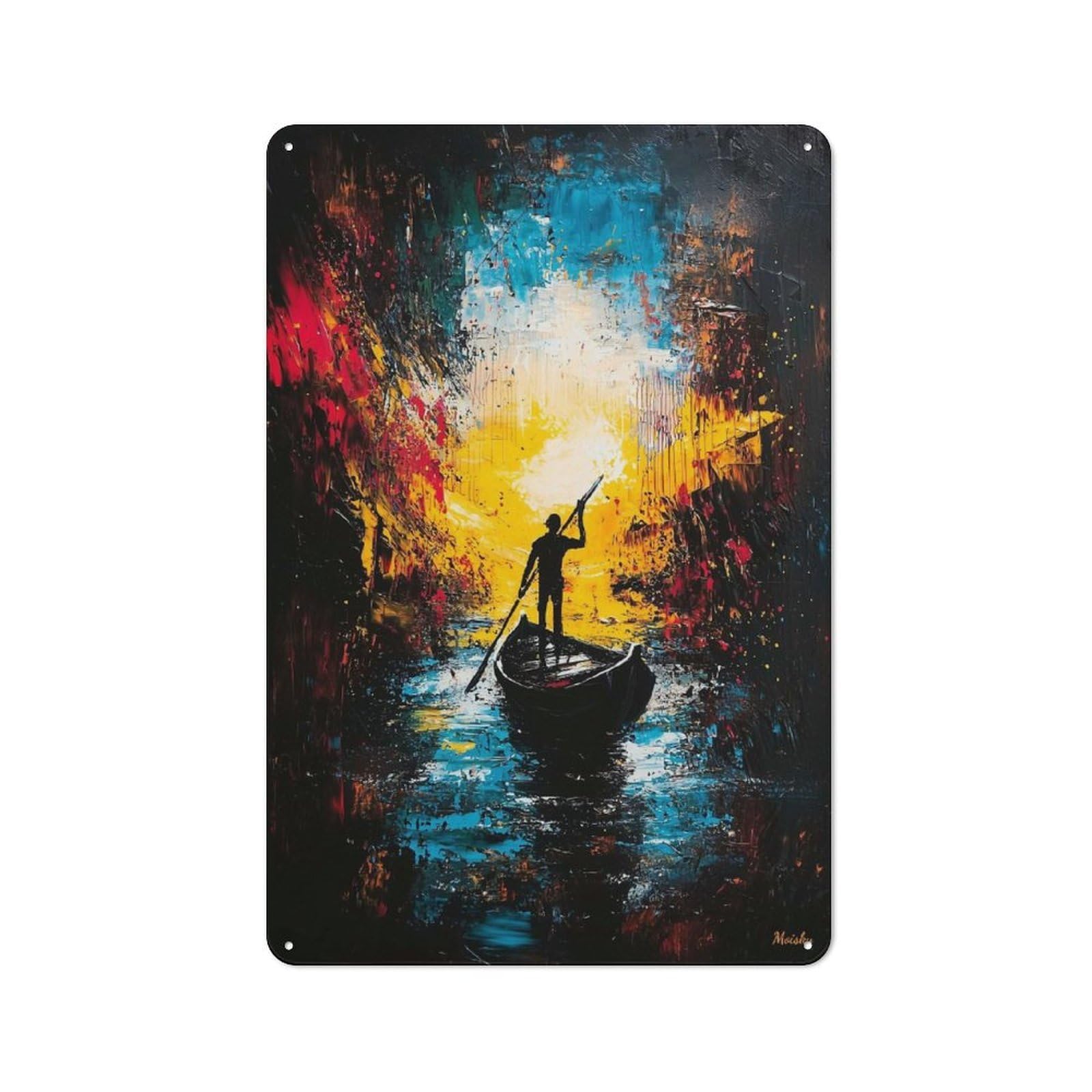 Voyage Into Light – Expressionist Abstract River Journey Retro Metal Sign 30x20cm for Garden Room Or Summerhouse, A Decorative Metal Sign for Garden Rooms And Summerhouses