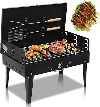 Portable Charcoal Grill, Foldable Barbecue Charcoal Grill, 3 Adjustable Height, BBQ Tool Kits for Outdoor Cooking Camping Hiking Picnics Tailgating Backpacking, Asadores de Carbon Black
