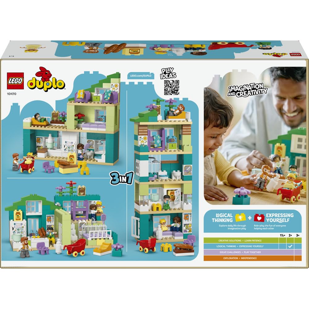 LEGO DUPLO Nowoczesny dom rodzinny 3 w 1 z figurkami 10470 | domek 3 w 1, klocki dla 2-latka, prezent dla dziewczynki i chłopca 2+, 166 elementów