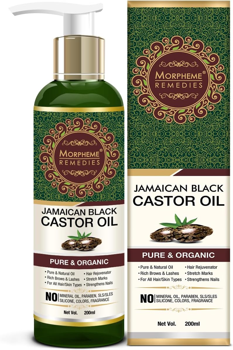 Jamaican Organic Black Castor Oil - Pure Oil For Stronger Hair, Skin & Nails - No Mineral Oil & Silicones - 200mL