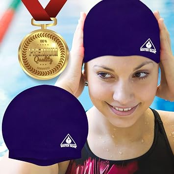 Water Gear Silicone Adult Swim Cap - Flexible Unisex Waterproof - Great for Short and Long Hair - Improve Your Performance - Women Men and Teens -Triathlon Swimmers and Athletes