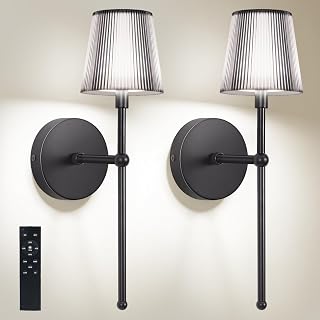 TaoFiaCo Battery Operated Wall Sconces Set of 2,Wireless Wall Sconce Black | 5200mAh Rechargeable, Remote, Timer, Dimmable, Cordless Wall Light for Bedroom Living Room, Hallway, Light Decor
