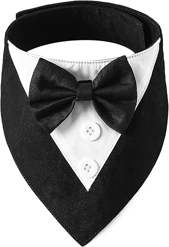 ADOGGYGO Esmoquin formal para perro, collar bandana de boda para perro con corbatín, ajustable para cumpleaños, boda, traje de esmoquin para perros