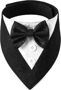 ADOGGYGO Formal Dog Tuxedo, Wedding Dog Bandana Collar with Bowtie, Adjustable Pet Birthday Wedding Tux Outfit for Extra Large Dogs XL, Black