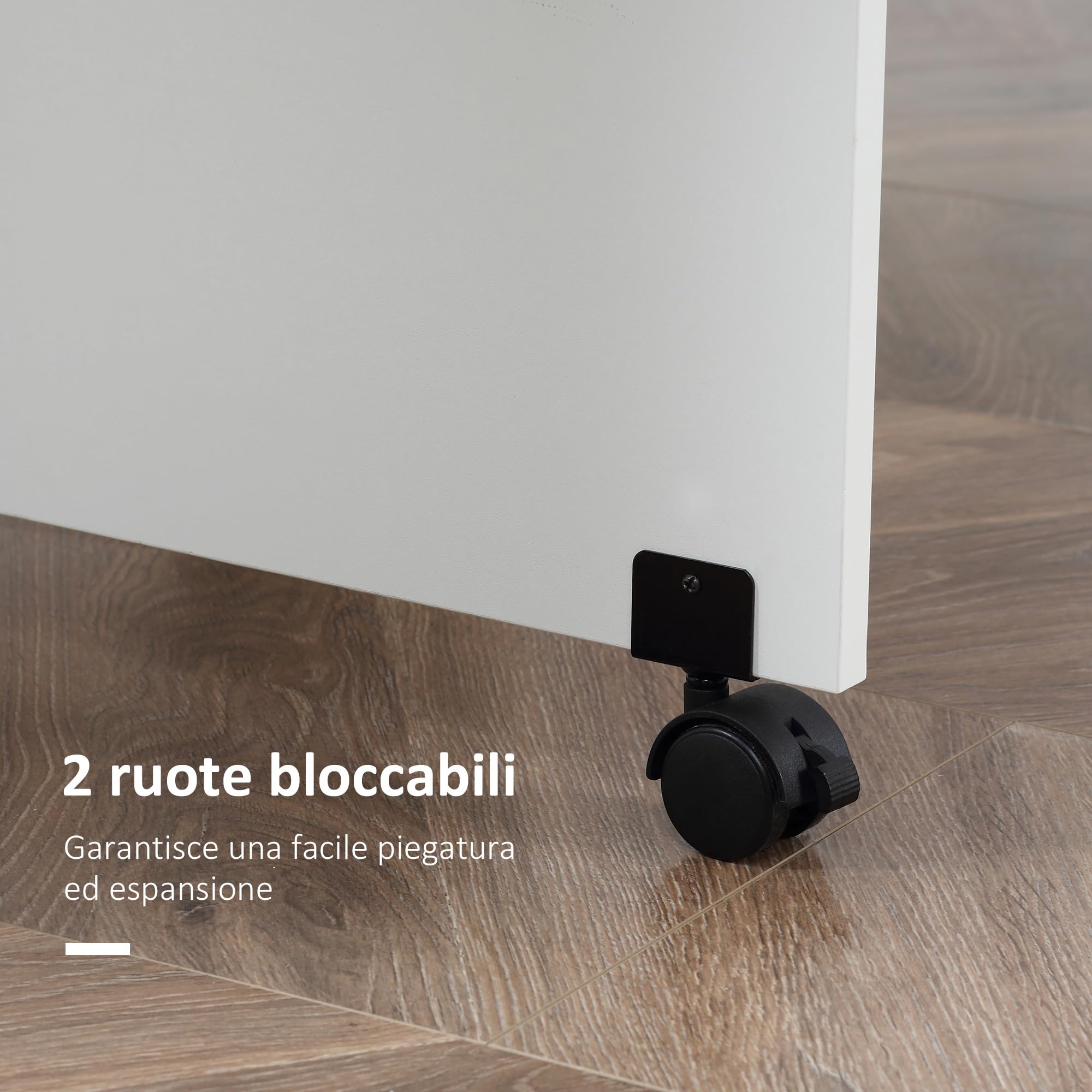 HOMCOM Tavolo Pieghevole in Legno Bianco Tavolo Richiudibile con Ruote per 6 Persone