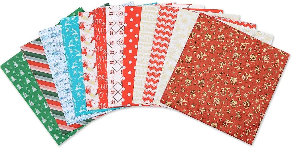 Christmas Tissue Paper for Gift Wrapping Bags, Colored Tissue Paper Christmas, 60 Sheets 20 x 20 Inches Per Sheet 12 Designs 5 Sheets Each Design for Gift Wrapping, Xmas Wrapping Bags and Wine Bottles