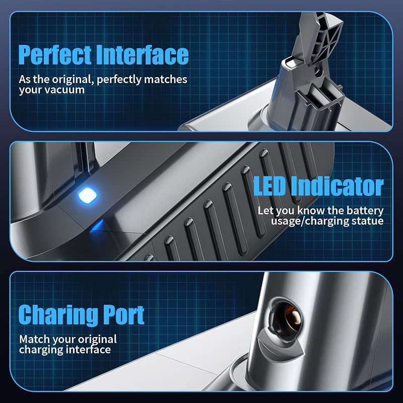 Acumulator BATTOOL 6.0Ah pentru aspirator Dyson V7 SV11 Animal Absolute Fluffy Motorhead Pro Trigger, cu filtru de schimb pentru mașină și barcă