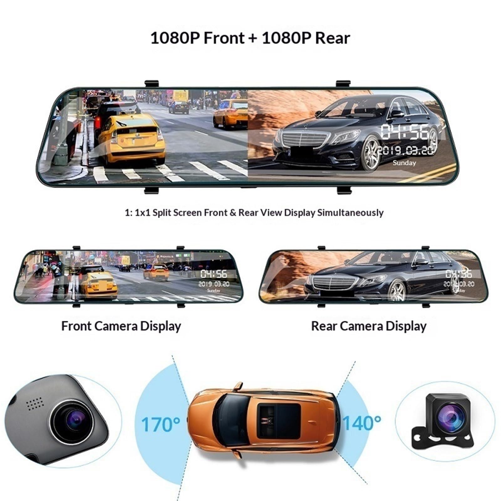Registratore di Guida per Honda Civic 2022-2025 | specchietto dashcam touch screen, telecamera anteriore posteriore doppia lente, sorveglianza parcheggio continua