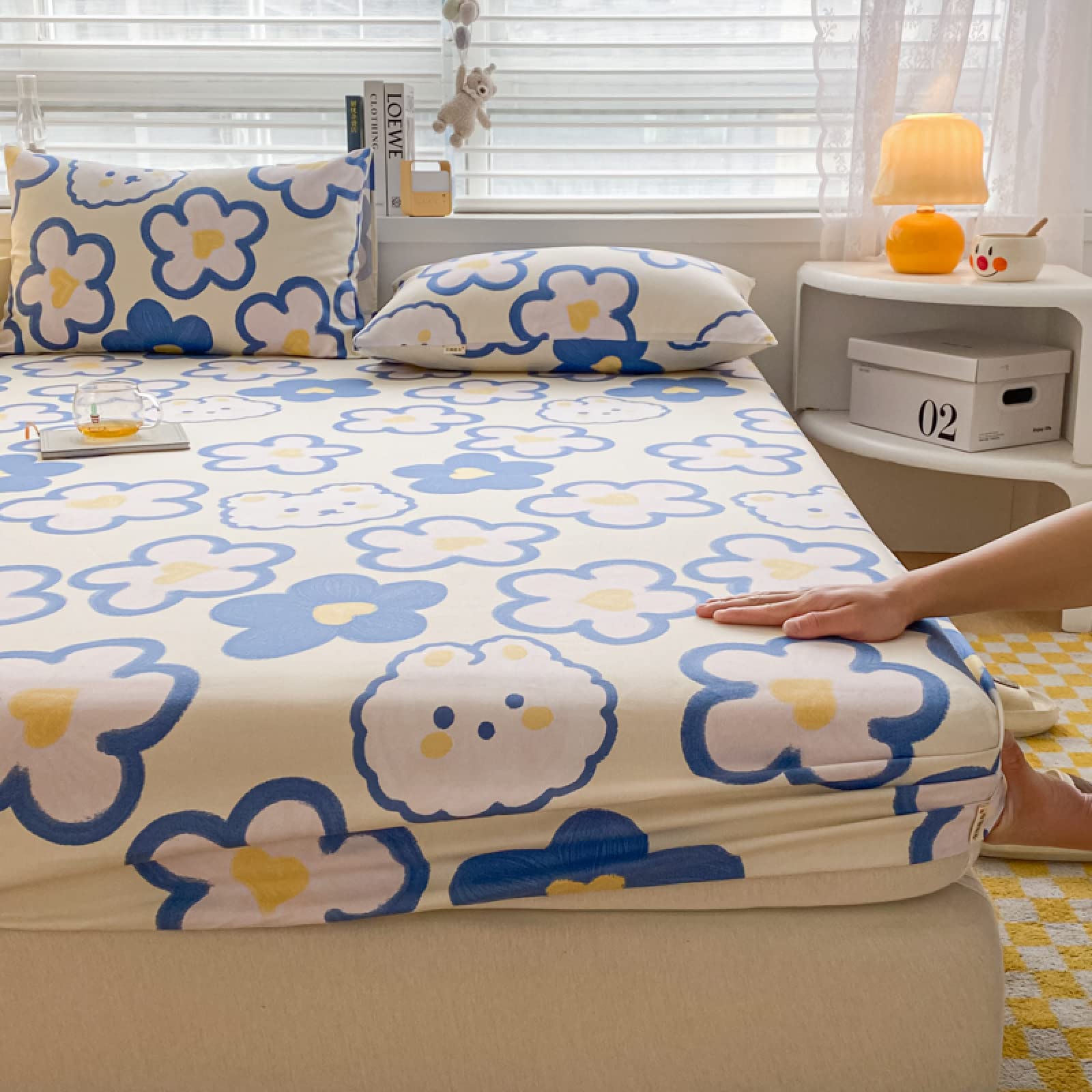 Spannbettlaken Elastisch Weich Und Bequem 120 * 200 cm 1 STÜCKE, Dicke Baumwolle Grobstoff Matratzenauflage, Bedruckte Spannbettlaken Für Männer Frauen Schlafzimmer gelb