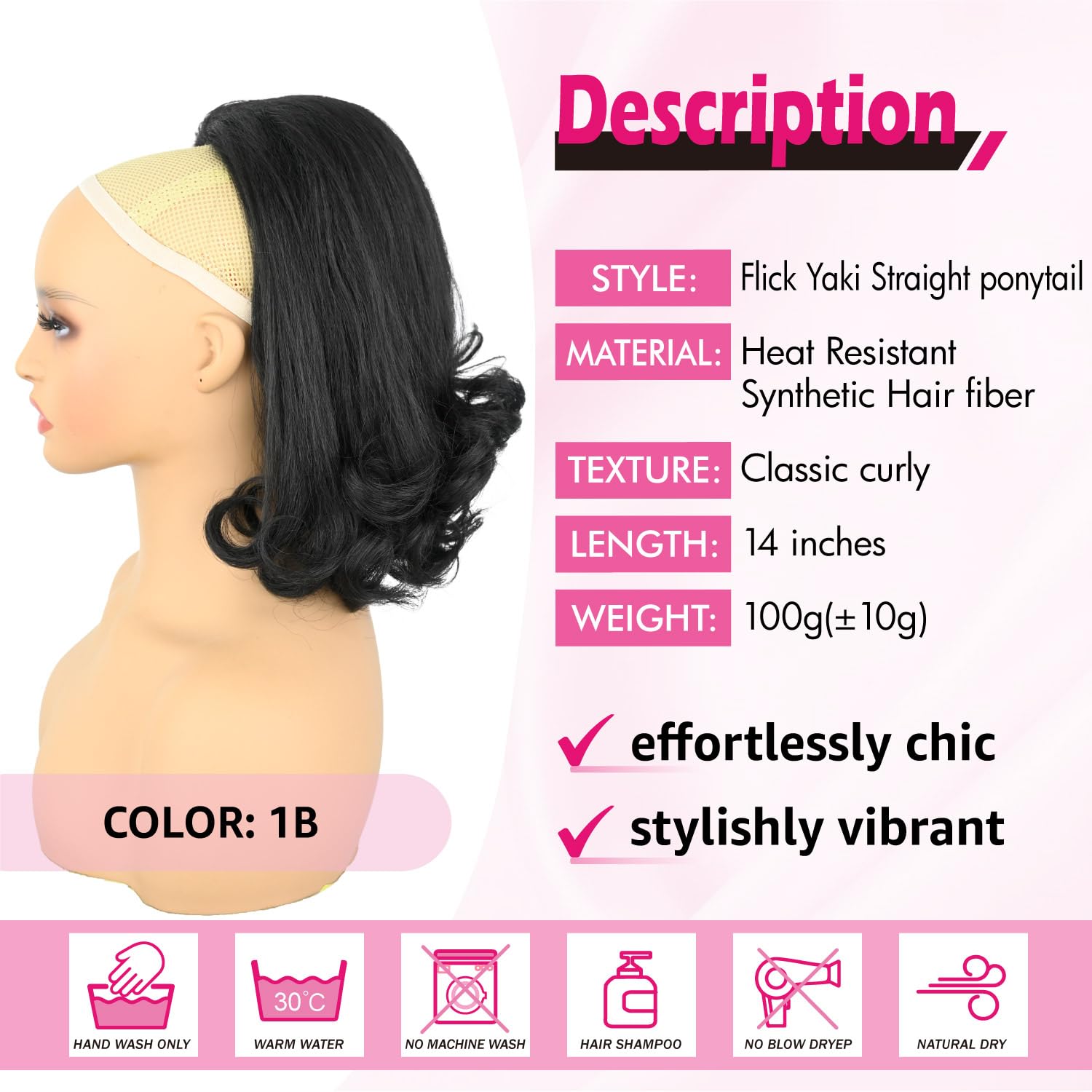 Photo 1 of UAmy hair Flick Ponytail Extension 14 inch Yaki Straight Drawstring Ponytail for Black Women Shoulder Length Natural Black Synthetic Kinky Straight Hair Pony Tail with Tail Warping(1B)