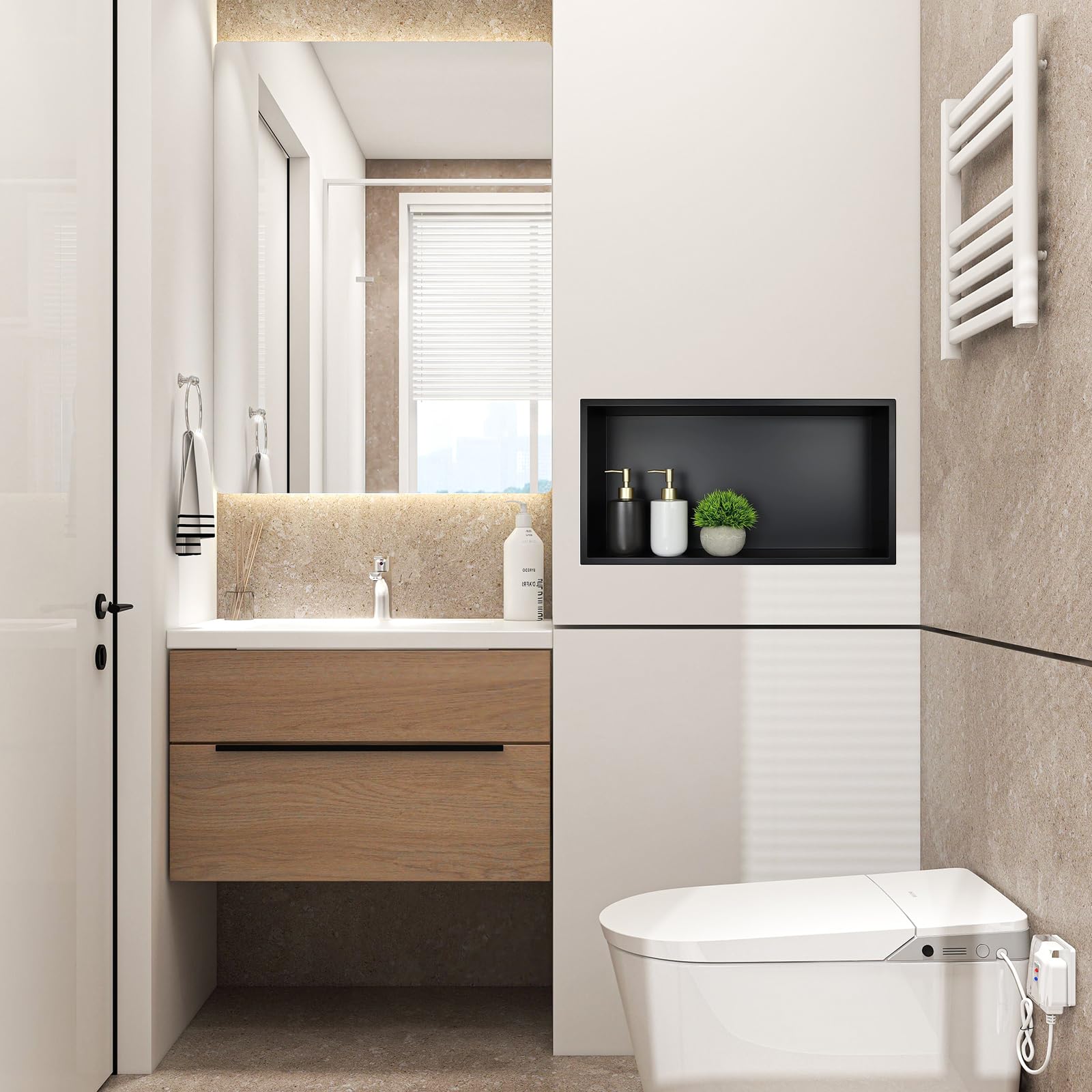 Bathroom Organization Insert 24" X 12" 304 Stainless Steel Shower Niche 2 Grids White Bathroom Wall Shelf