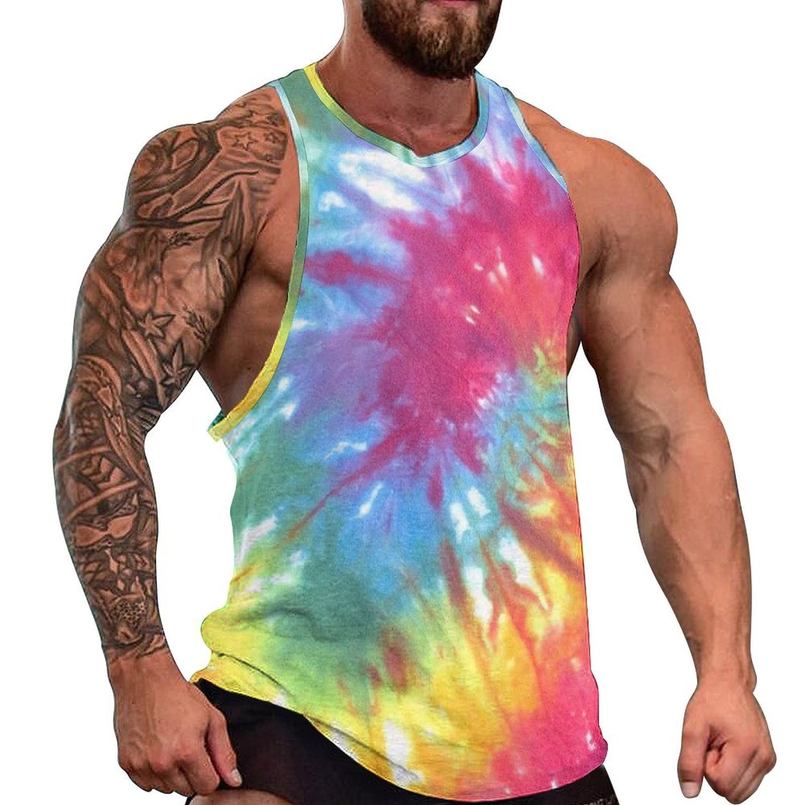 Czzyh Men's Colorful Tie Dye Comfortable And Lightweight Vests, Vest For Daily Wear, Sports, Gym