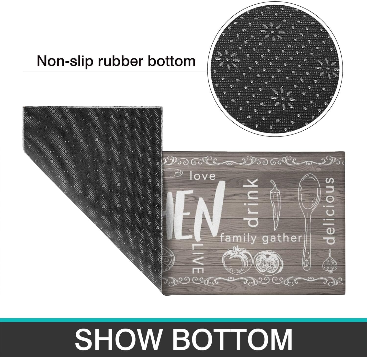Kitchen Rugs Sets of 2 - Non Slip Washable Microfiber Kitchen Rug, Farmhouse Country Kitchens Rugs and Mats for Decor, Sink, Stove, Laundry, Machine Washable,（17"x 48"+17"x 24"）