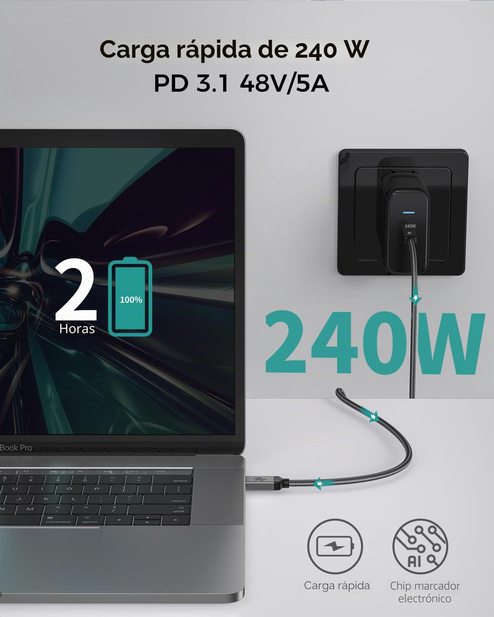 Silkland Cable USB 4 5 m, 20 Gbps de transferencia de datos, 5 K@60 Hz, 4 K @ 60 Hz, carga rápida de 240 W, compatible con Thunderbolt 4/3, MacBook, DELL XPS, Surface Pro, VR Headset